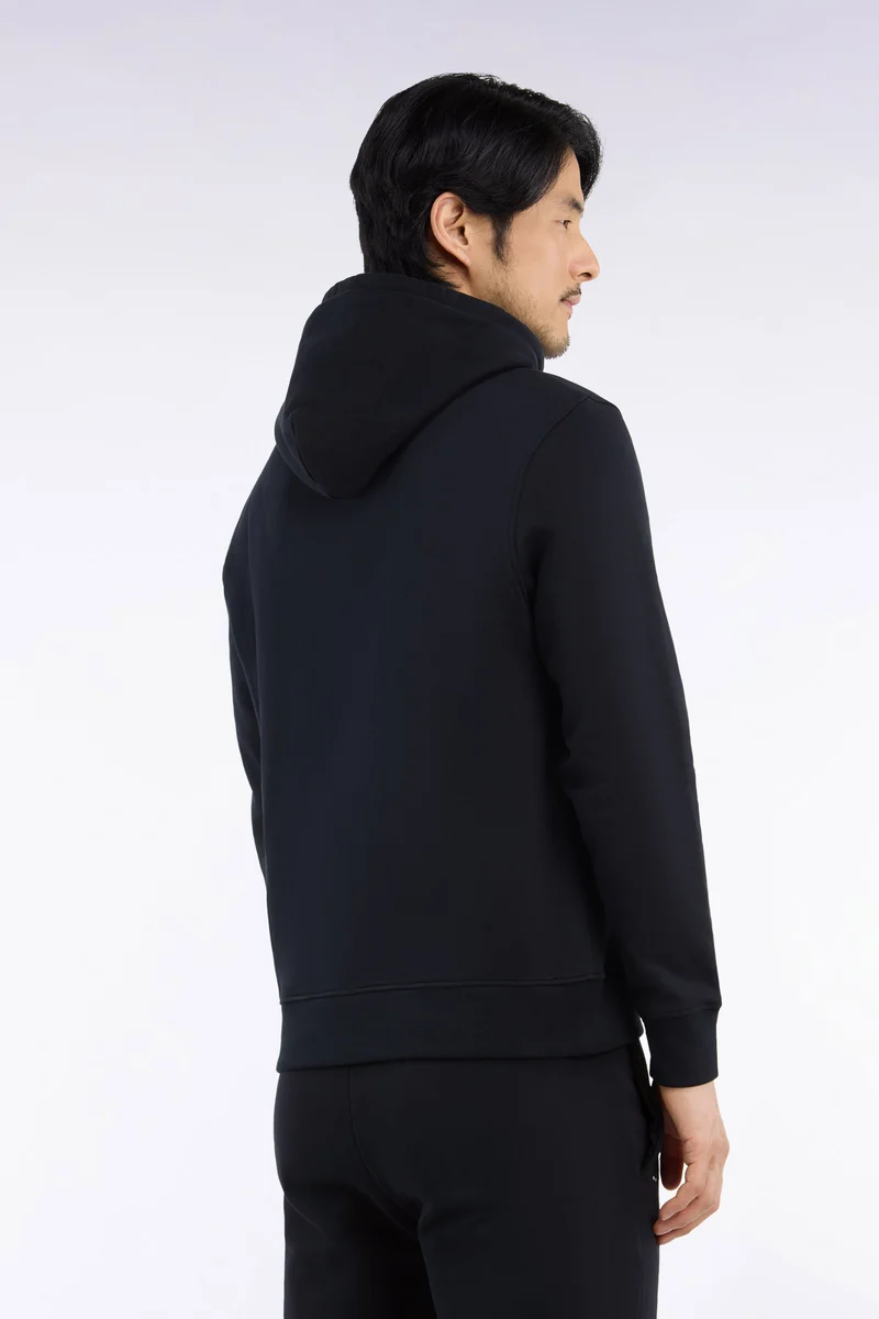 Sweatshirt à capuche en molleton coton noir coupe droite