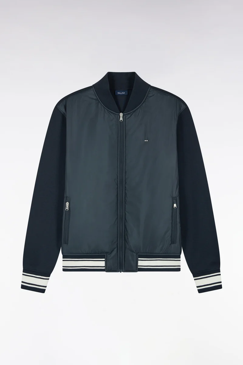 Sweatshirt zippé façon teddy marine coupe droite