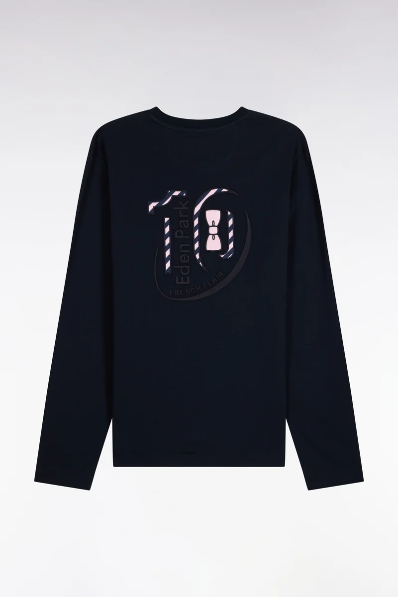 T-shirt manches longues en coton marine coupe droite