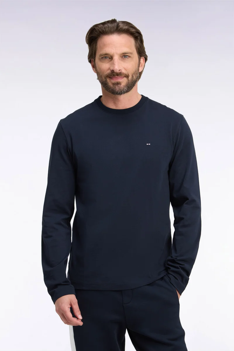 T-shirt manches longues en coton marine coupe droite