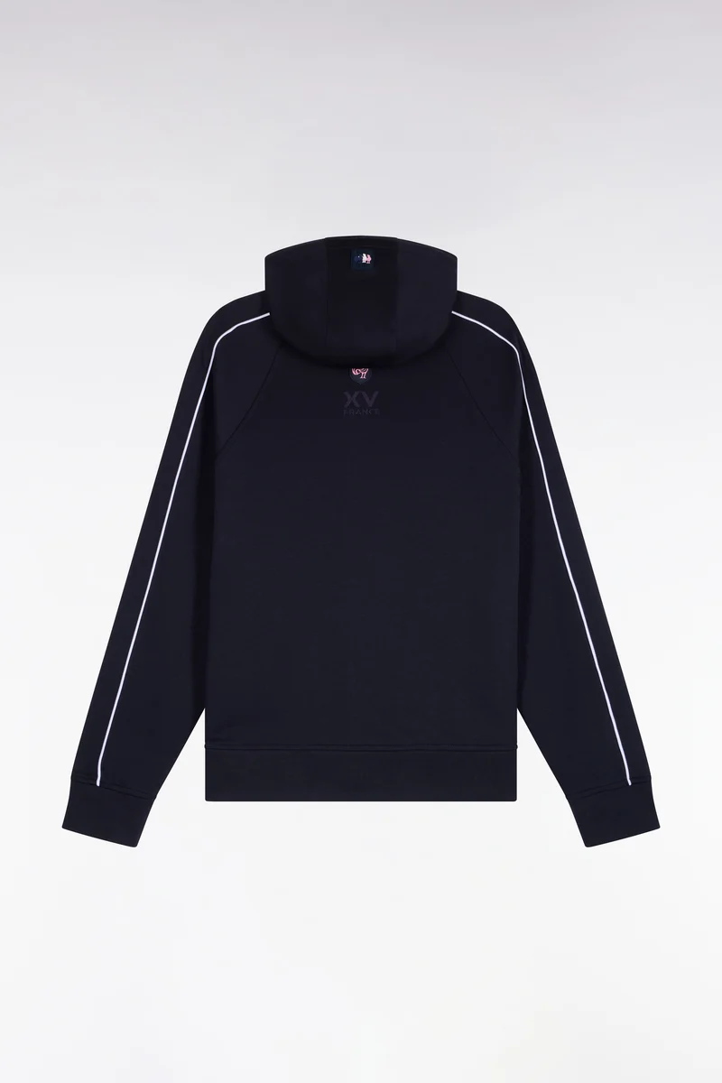 Sweatshirt à capuche zippé à parmenture matelassée marine XV de France coupe droite