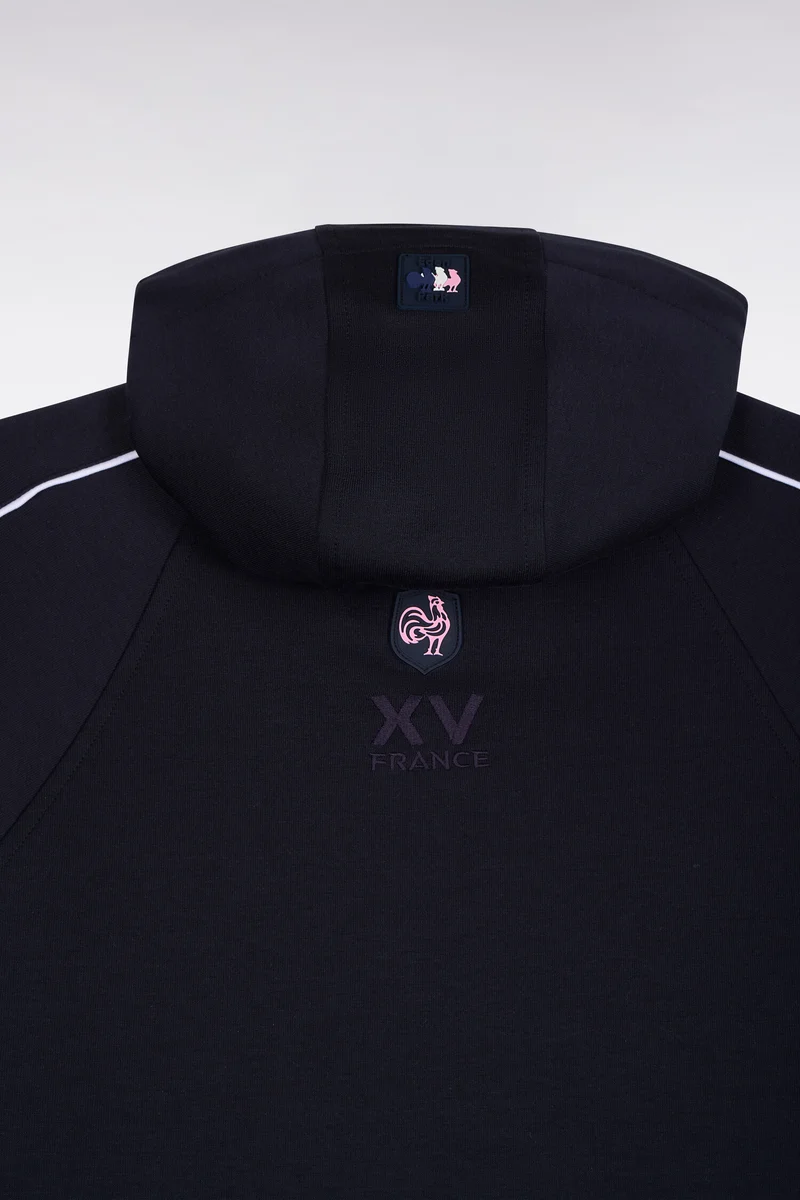 Sweatshirt à capuche zippé à parmenture matelassée marine XV de France coupe droite