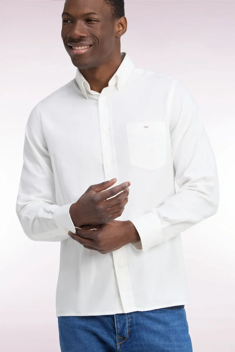 Chemise unie en coton ivoire coupe droite