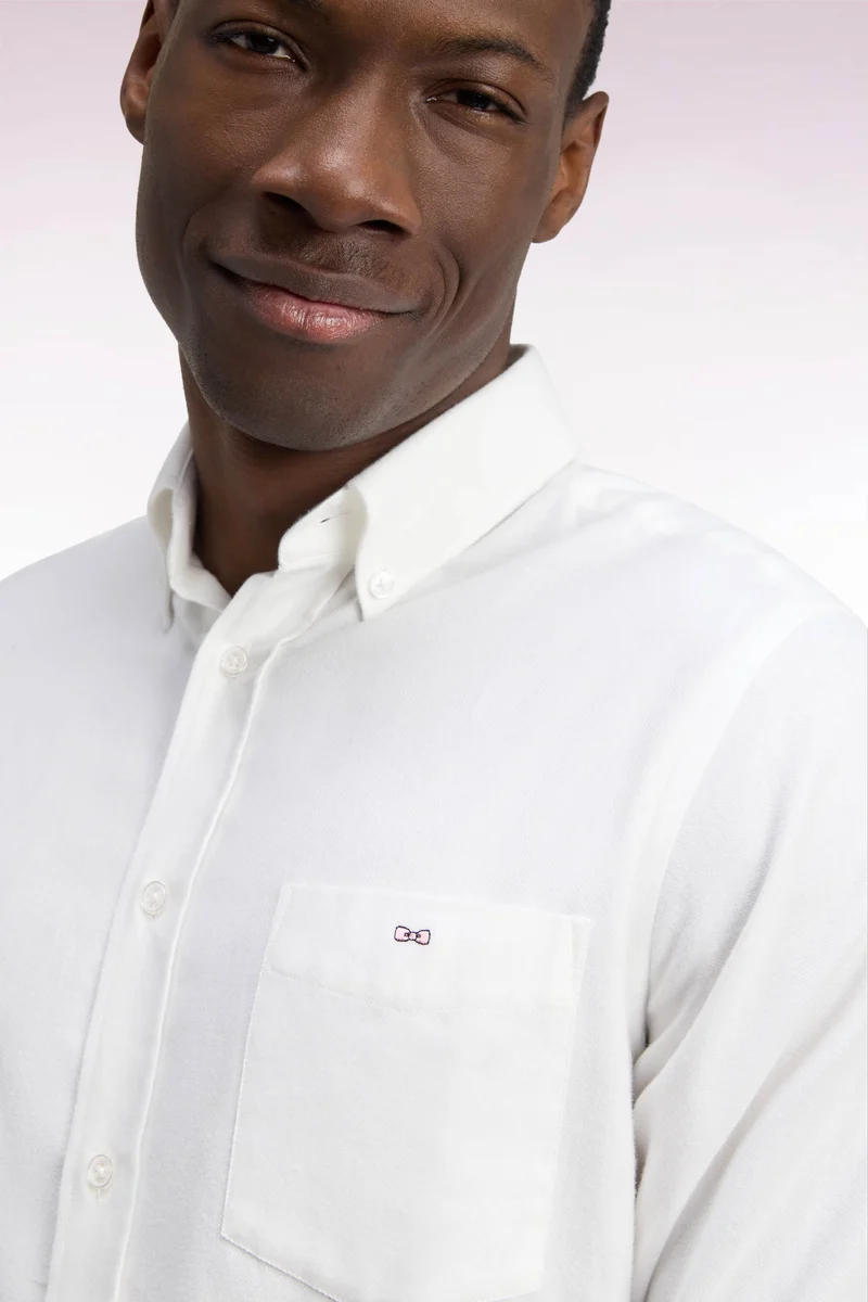 Chemise unie en coton ivoire coupe droite