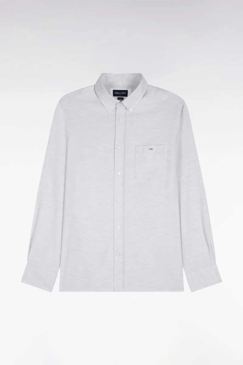 Chemise unie en coton gris chiné coupe droite