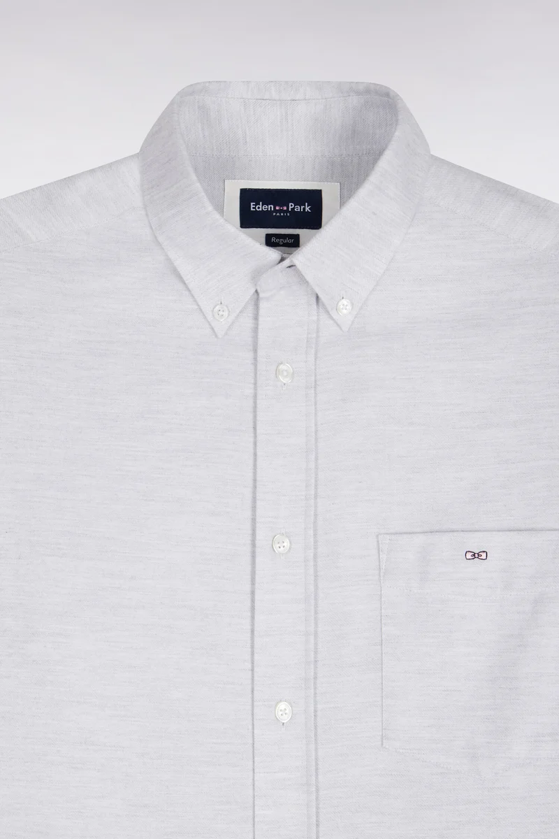 Chemise unie en coton gris chiné coupe droite