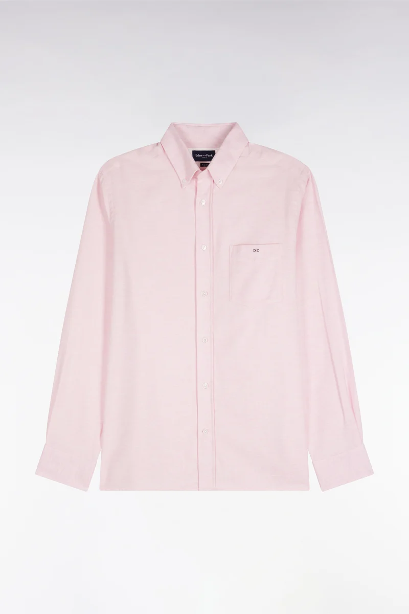 Chemise unie en coton rose coupe droite