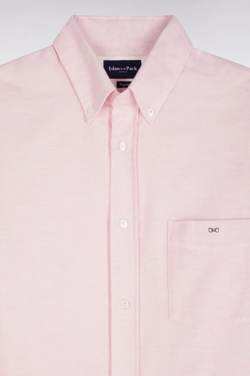 Chemise unie en coton rose coupe droite