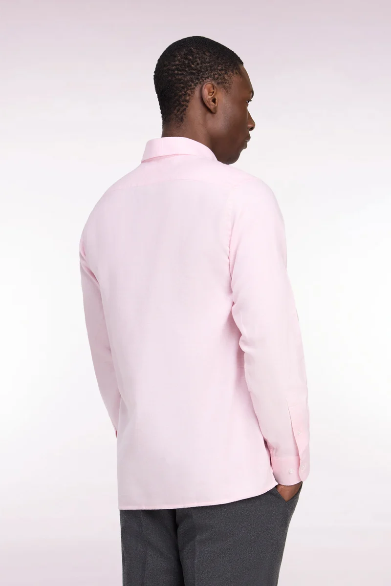 Chemise unie en coton rose coupe droite