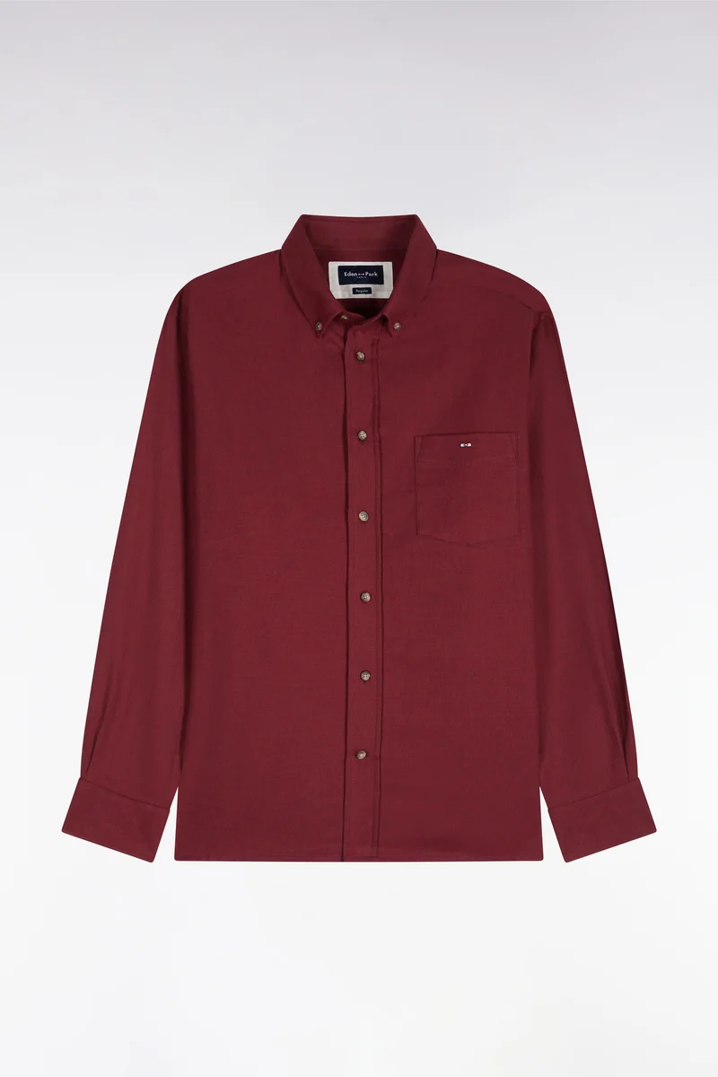 Chemise unie en coton rouge coupe droite