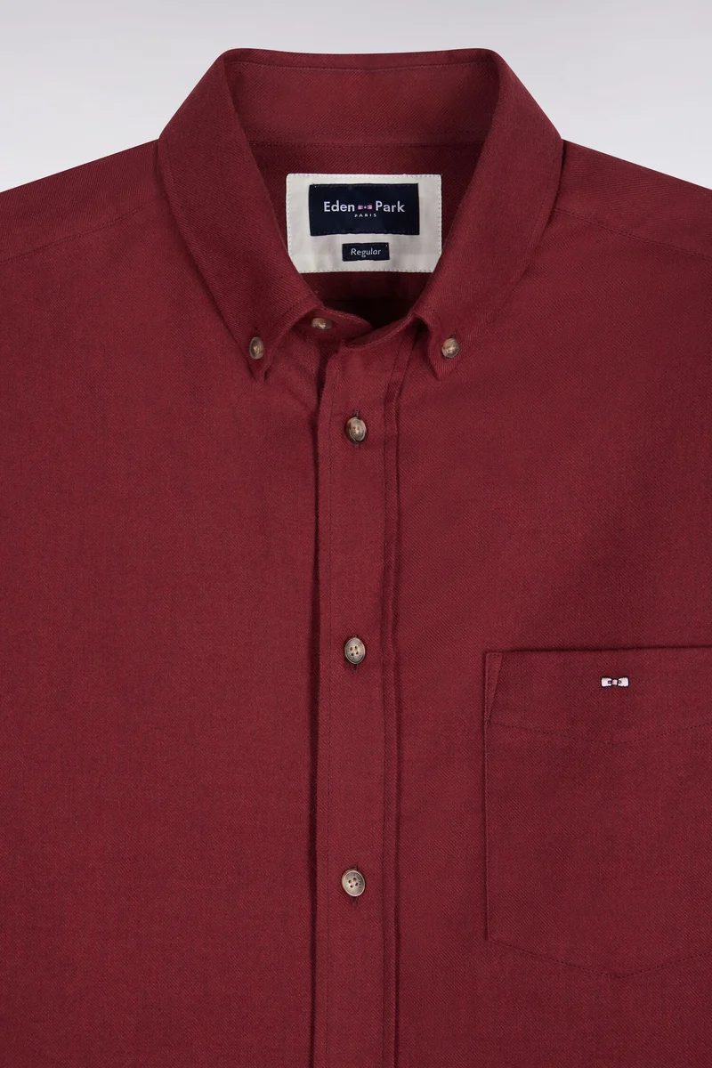 Chemise unie en coton rouge coupe droite