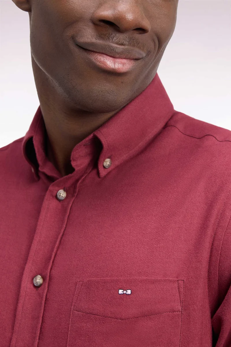 Chemise unie en coton rouge coupe droite