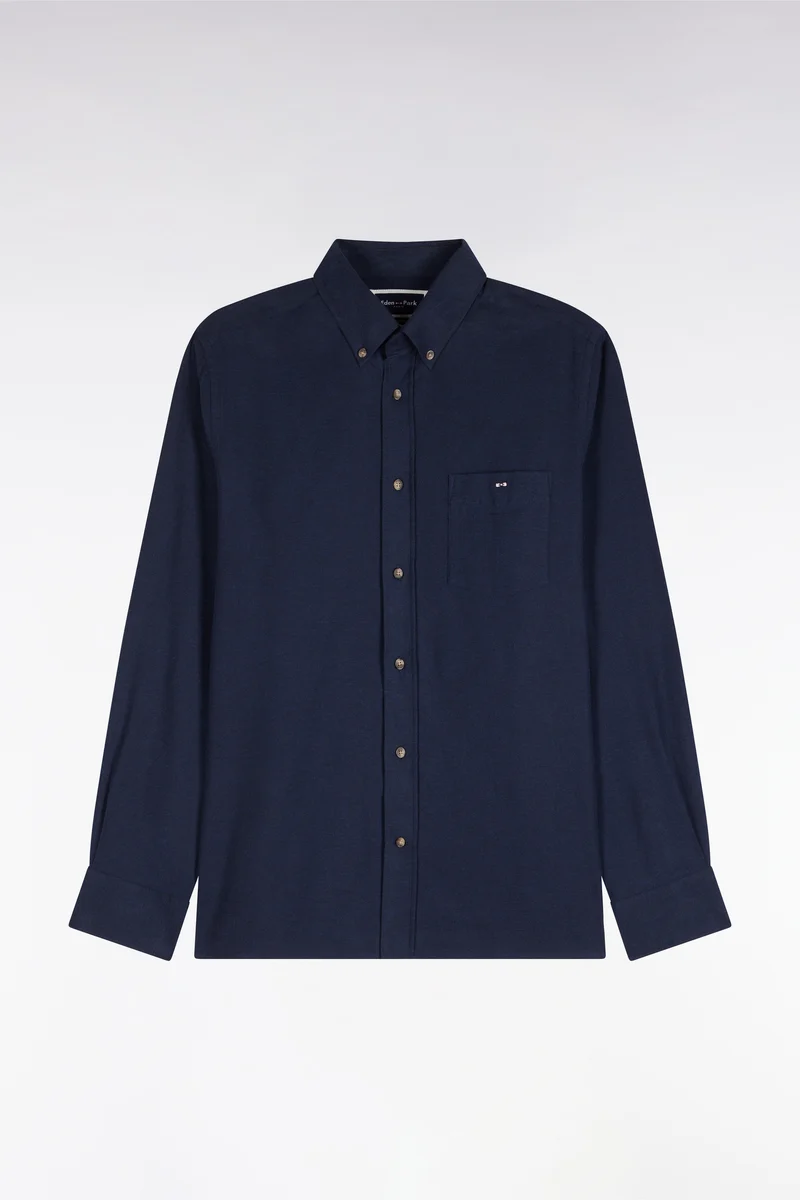 Chemise unie en coton marine coupe droite