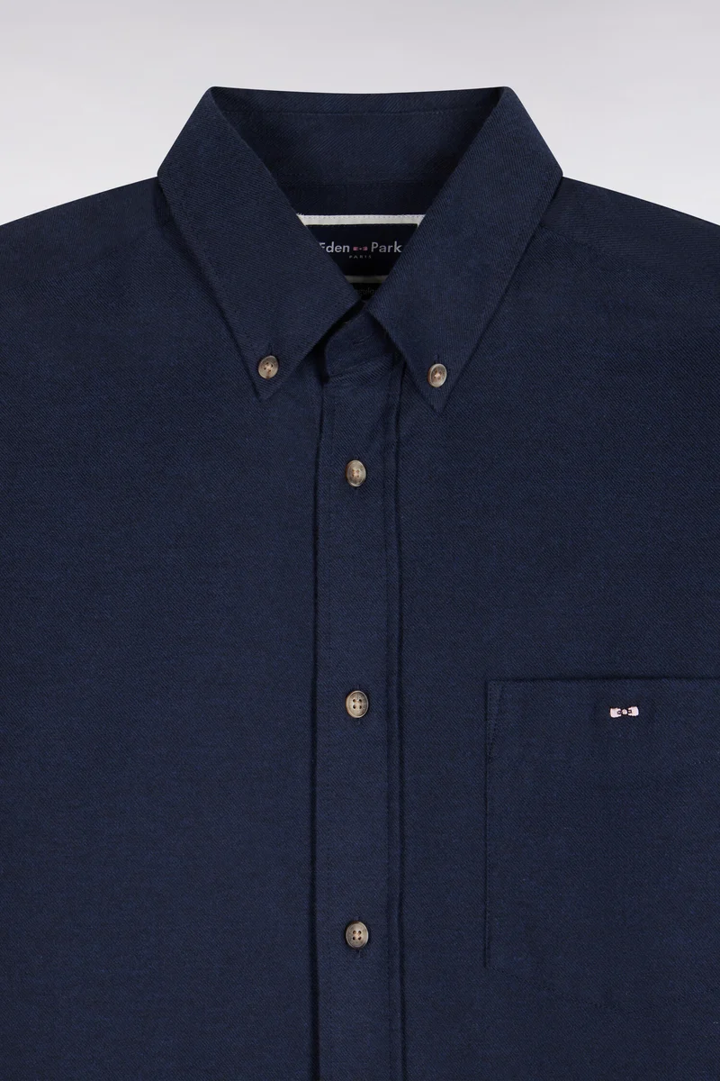 Chemise unie en coton marine coupe droite