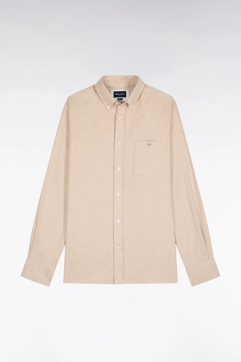 Chemise unie en coton camel coupe droite