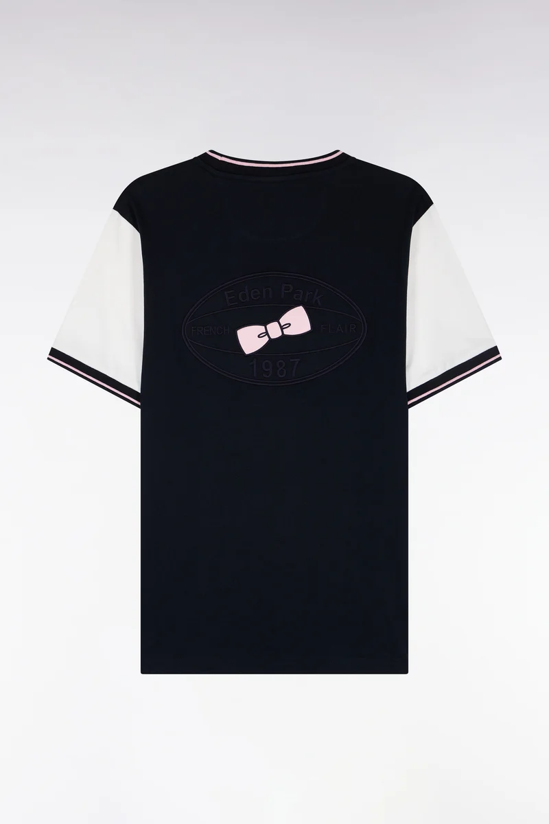 T-shirt manches courtes marine à manches écrues coupe droite