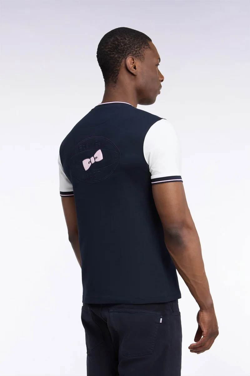 T-shirt manches courtes marine à manches écrues coupe droite