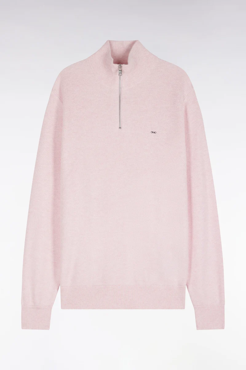 Pull col camionneur en coton rose coupe droite