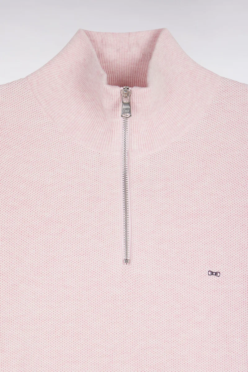Pull col camionneur en coton rose coupe droite