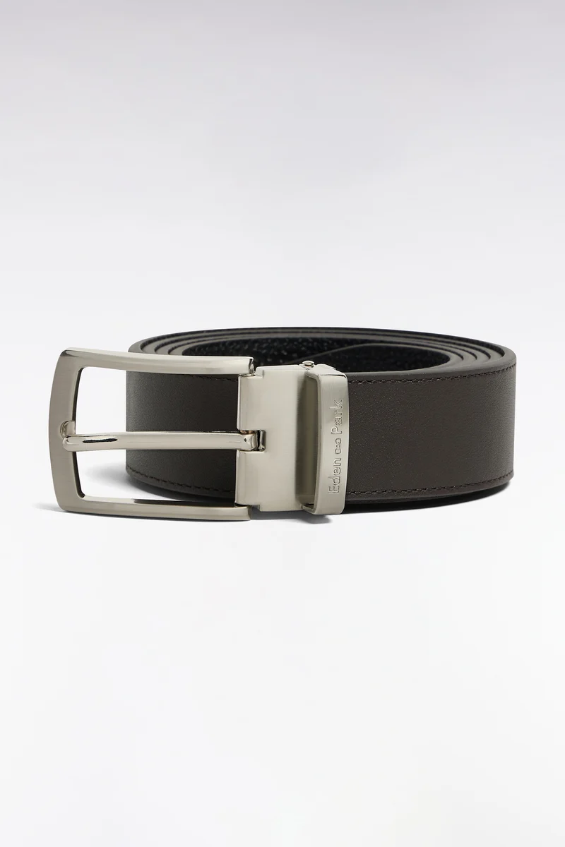 Coffret ceinture en cuir réversible et boucles doubles en métal argenté