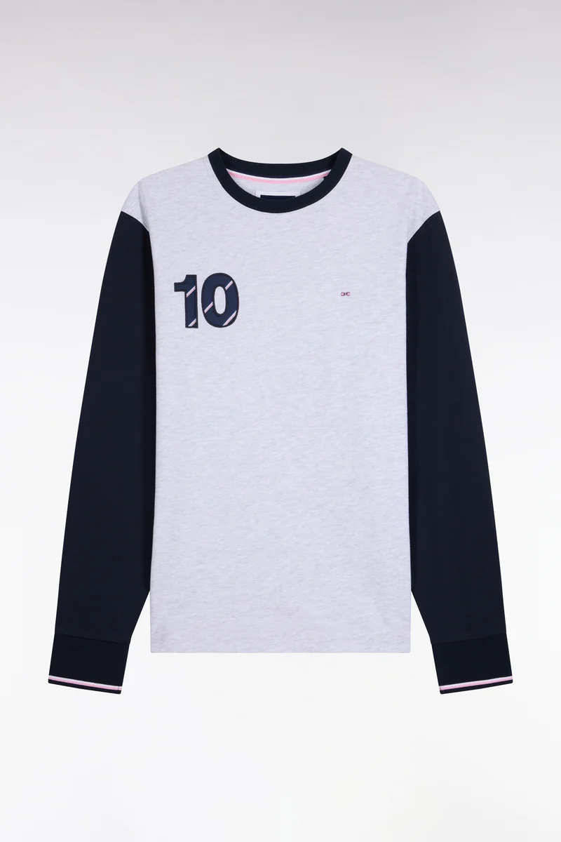 T-shirt à manches longues bicolore en coton gris