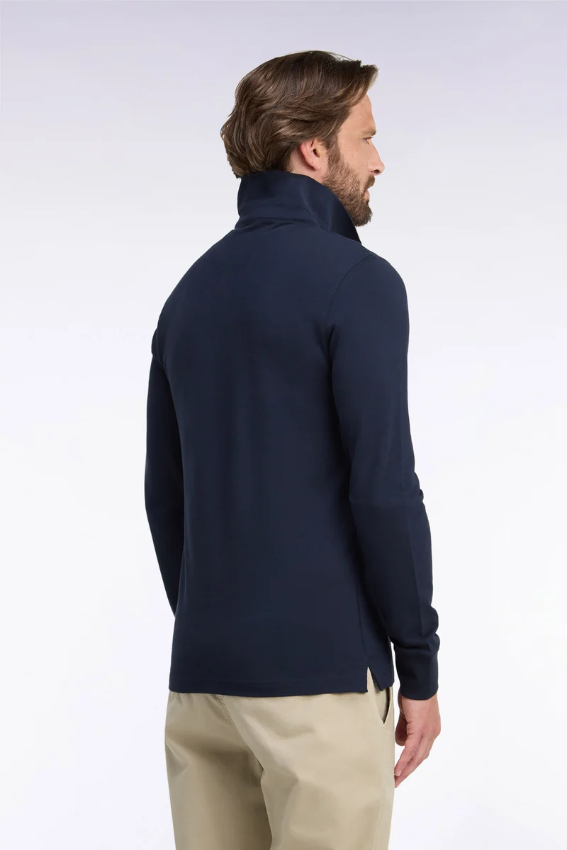 Polo manches longues en coton stretch marine coupe ajustée
