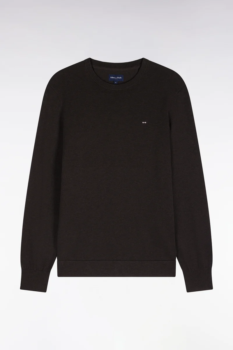 Pull à col rond en coton et viscose marron coupe droite
