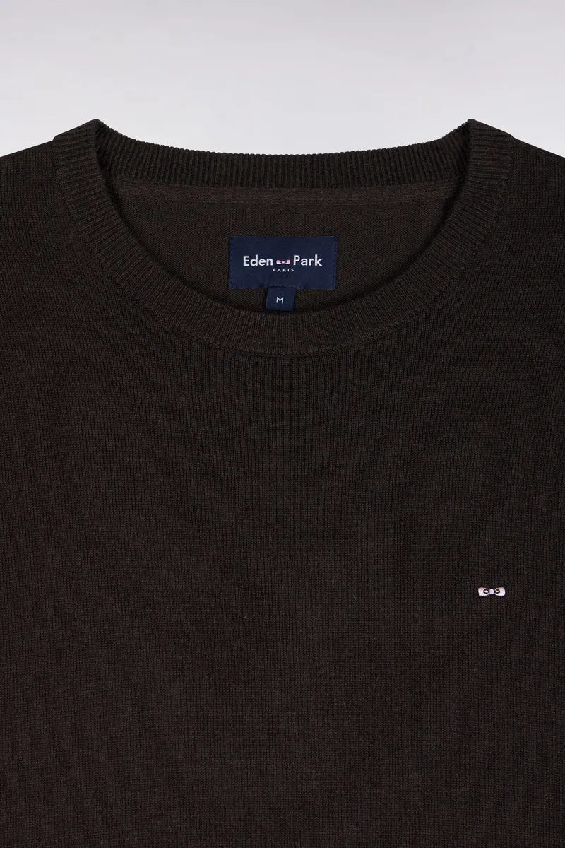 Pull à col rond en coton et viscose marron coupe droite