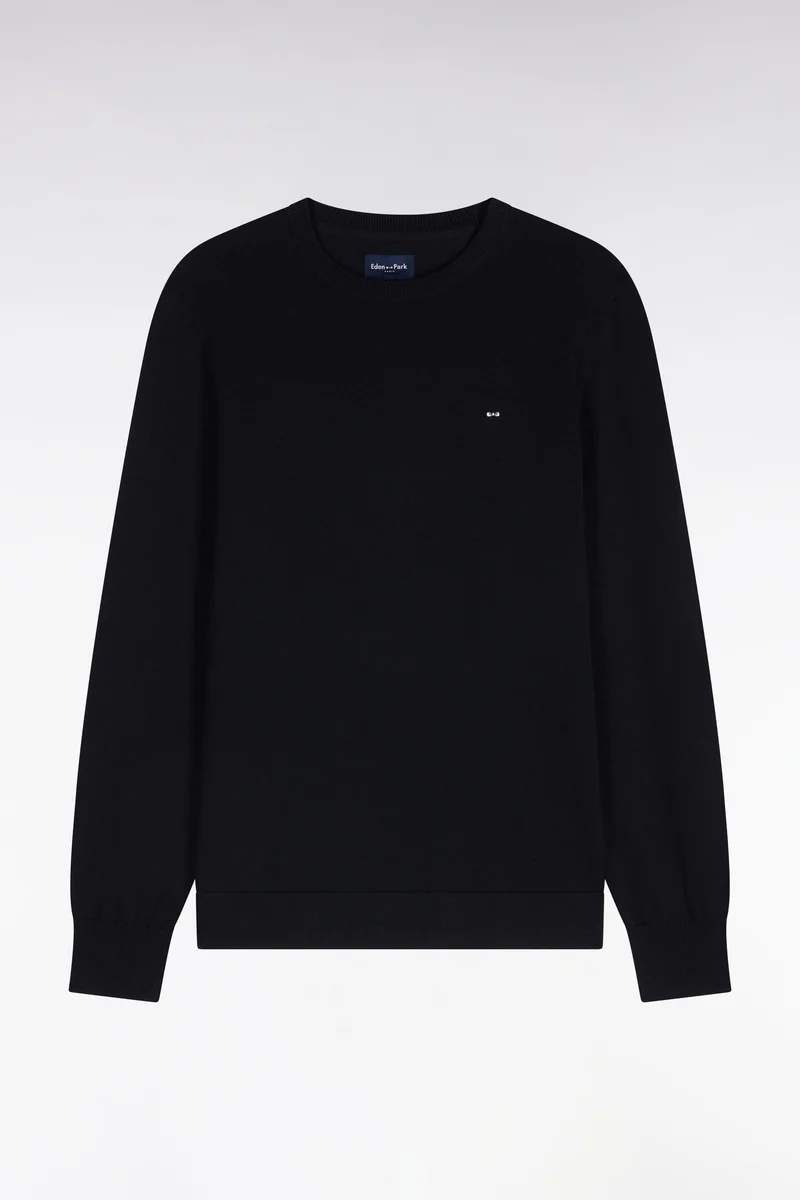 Pull à col rond en coton et viscose noir coupe droite