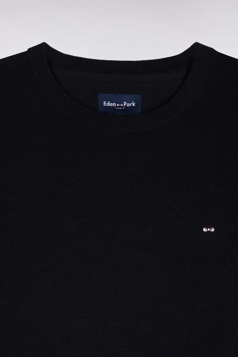 Pull à col rond en coton et viscose noir coupe droite