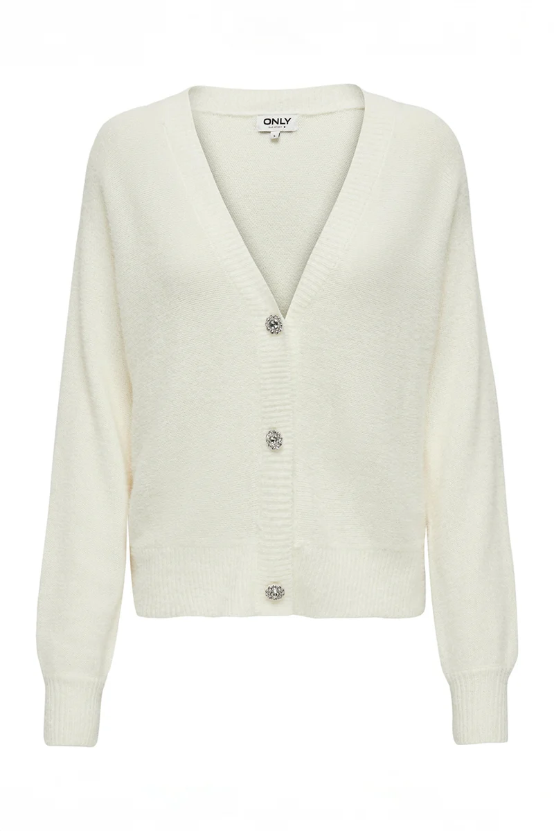 Le cardigan en tricot pelucheux avec boutons en bijou