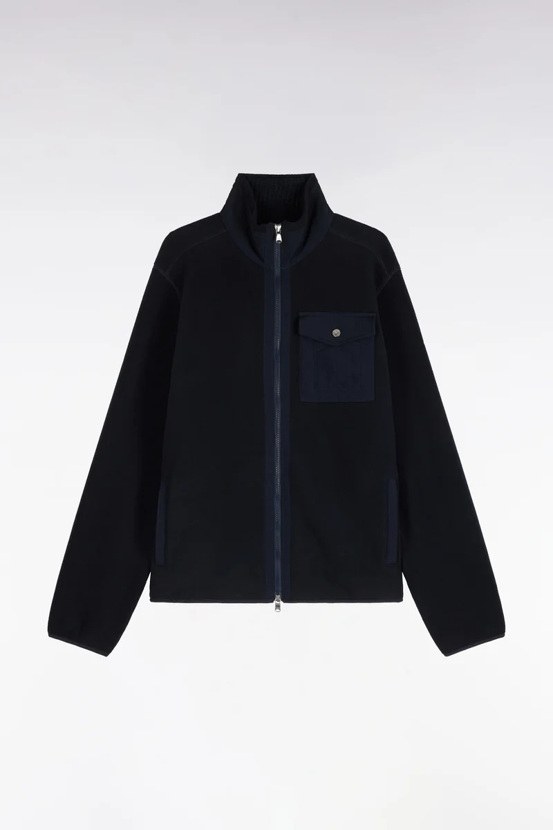 Sweatshirt zippé à bouclettes marine coupe droite