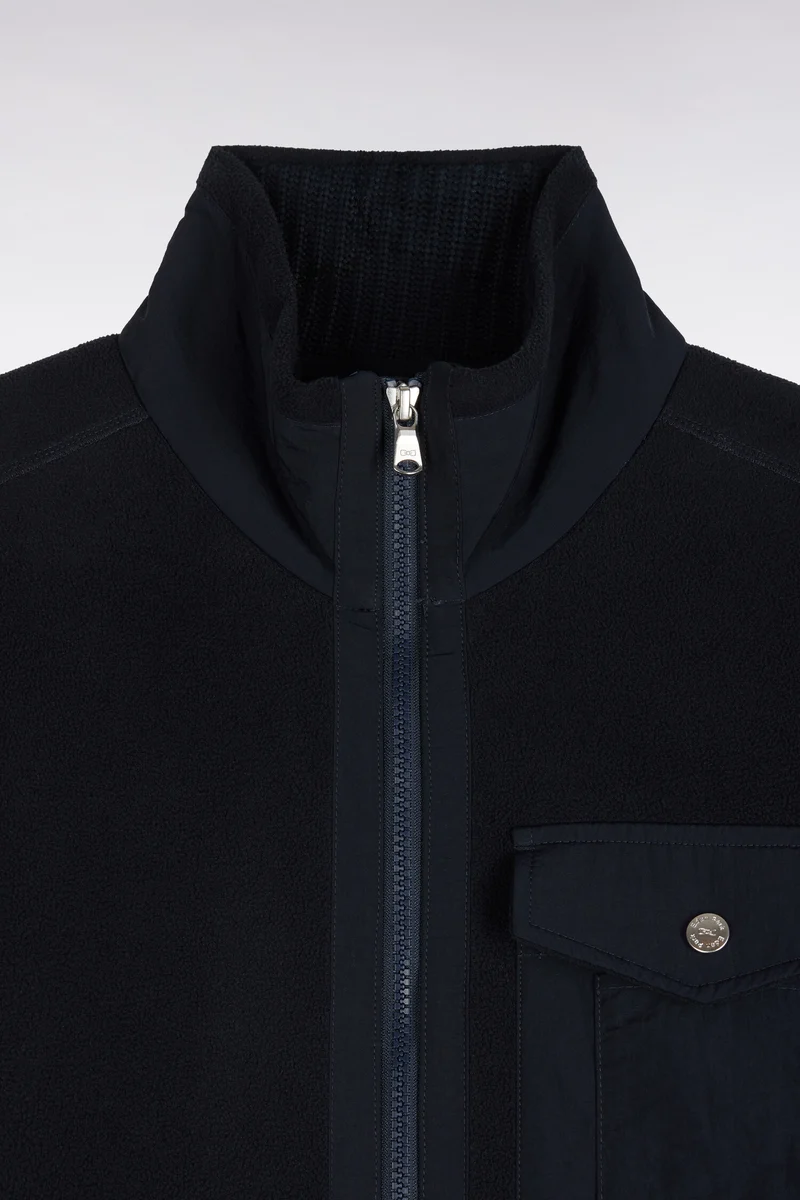 Sweatshirt zippé à bouclettes marine coupe droite