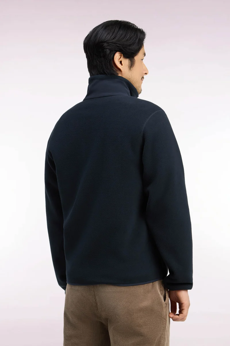 Sweatshirt zippé à bouclettes marine coupe droite