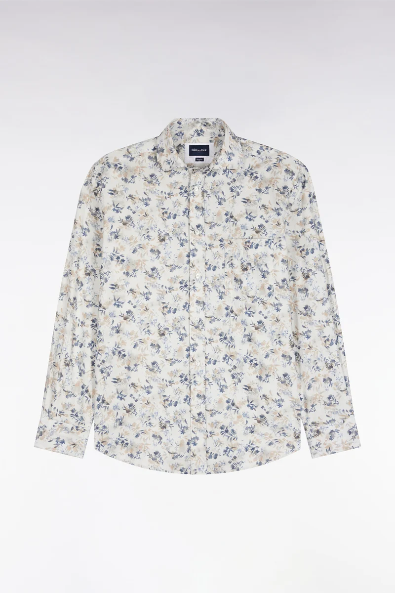 Chemise en coton écru à imprimé végétal coupe droite