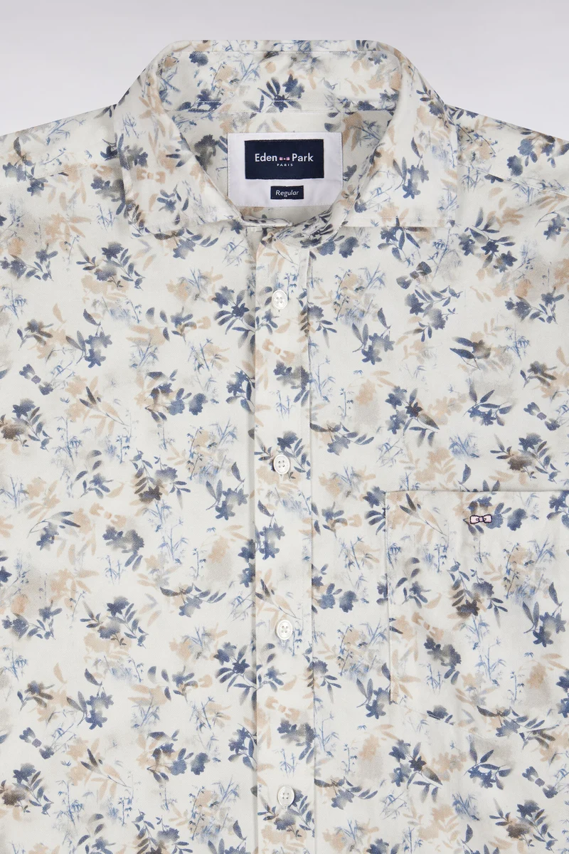 Chemise en coton écru à imprimé végétal coupe droite