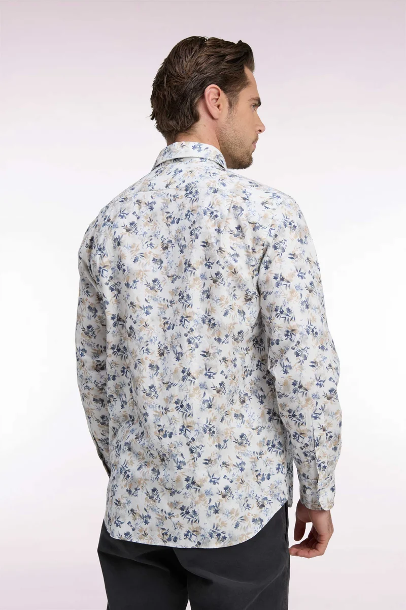 Chemise en coton écru à imprimé végétal coupe droite