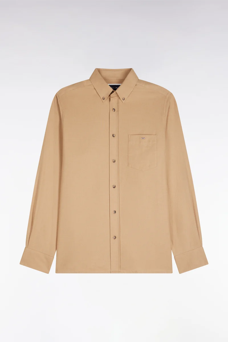 Chemise unie en coton caramel coupe droite