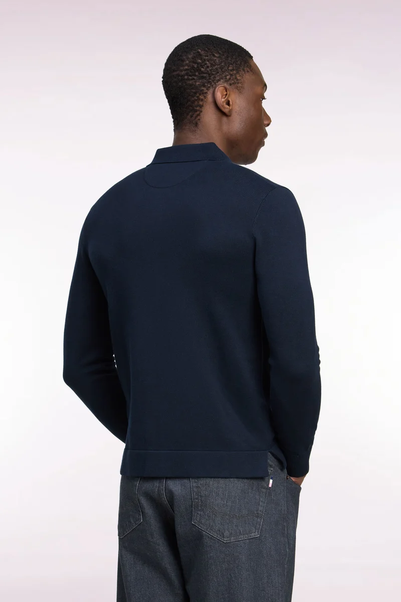 Cardigan zippé en coton et viscose marine coupe droite