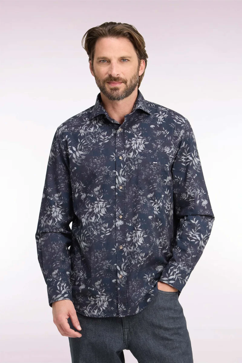 Chemise en coton à imprimé végétal coupe droite
