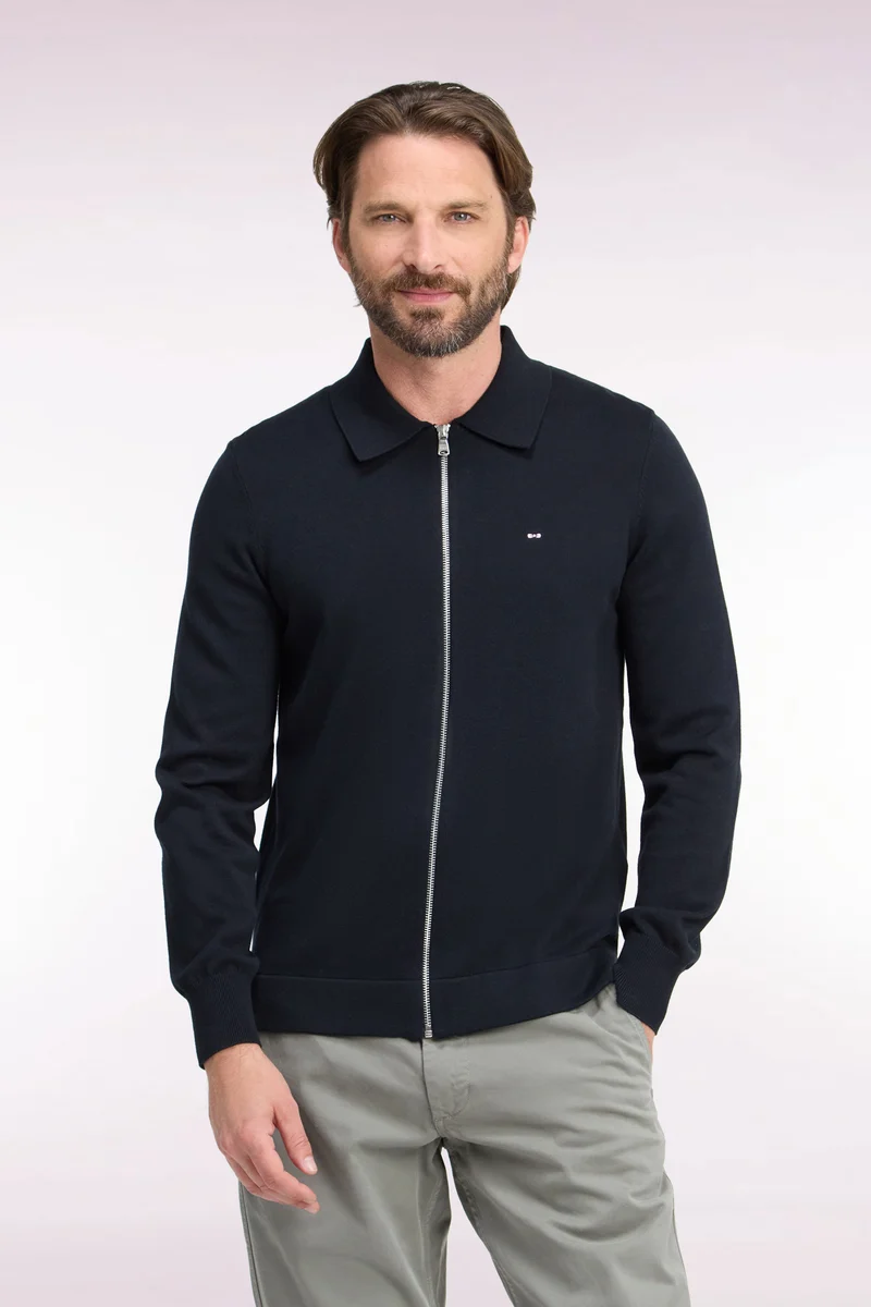 Cardigan zippé en coton et viscose noir coupe droite