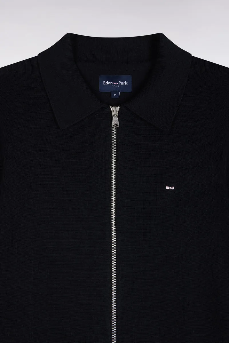 Cardigan zippé en coton et viscose noir coupe droite