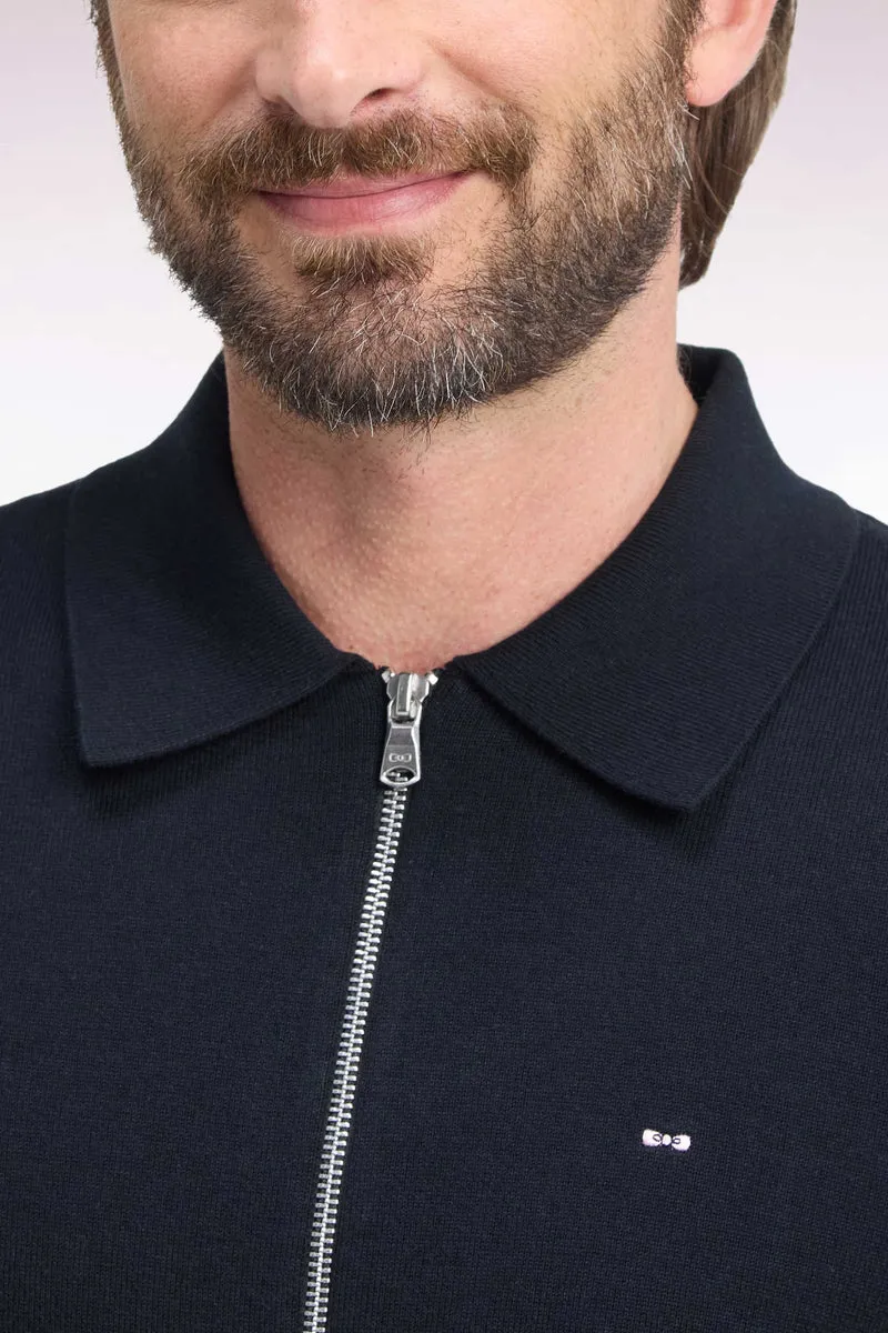 Cardigan zippé en coton et viscose noir coupe droite