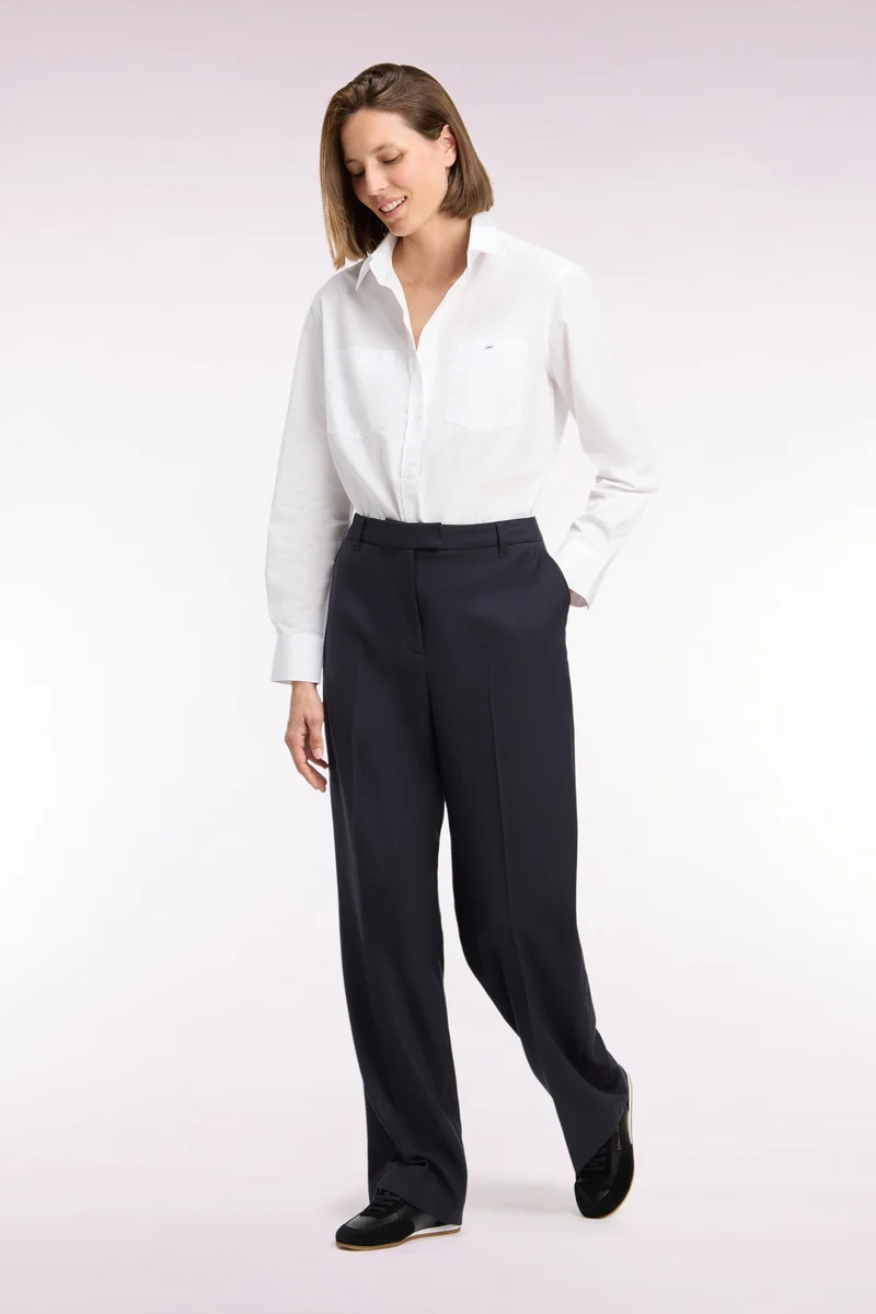 Pantalon tailleur en maille stretch marine coupe droite
