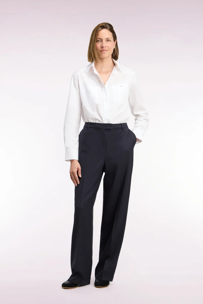 Pantalon tailleur en maille stretch marine coupe droite
