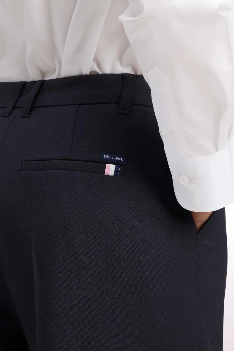 Pantalon tailleur en maille stretch marine coupe droite