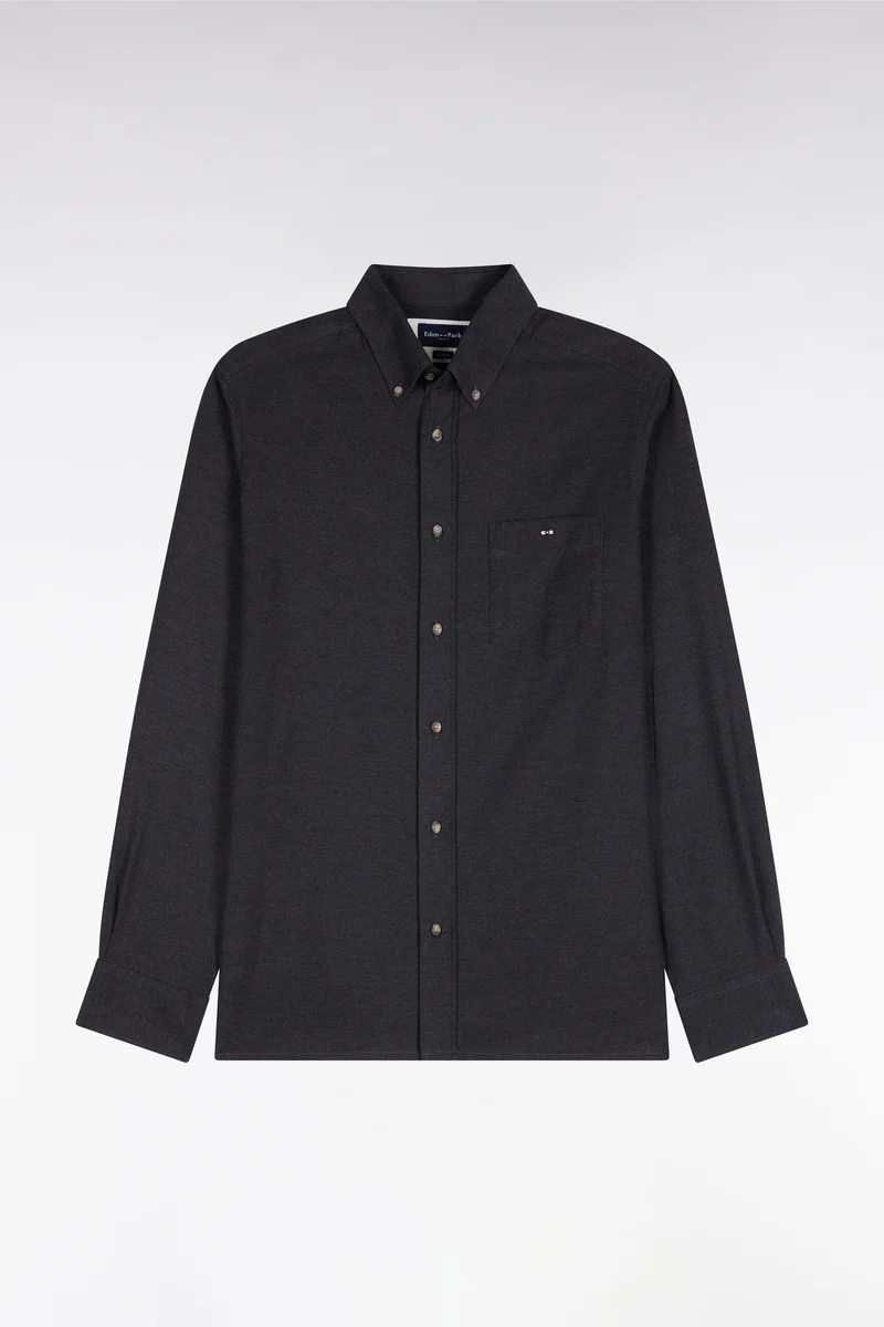 Chemise unie en coton gris foncé coupe droite