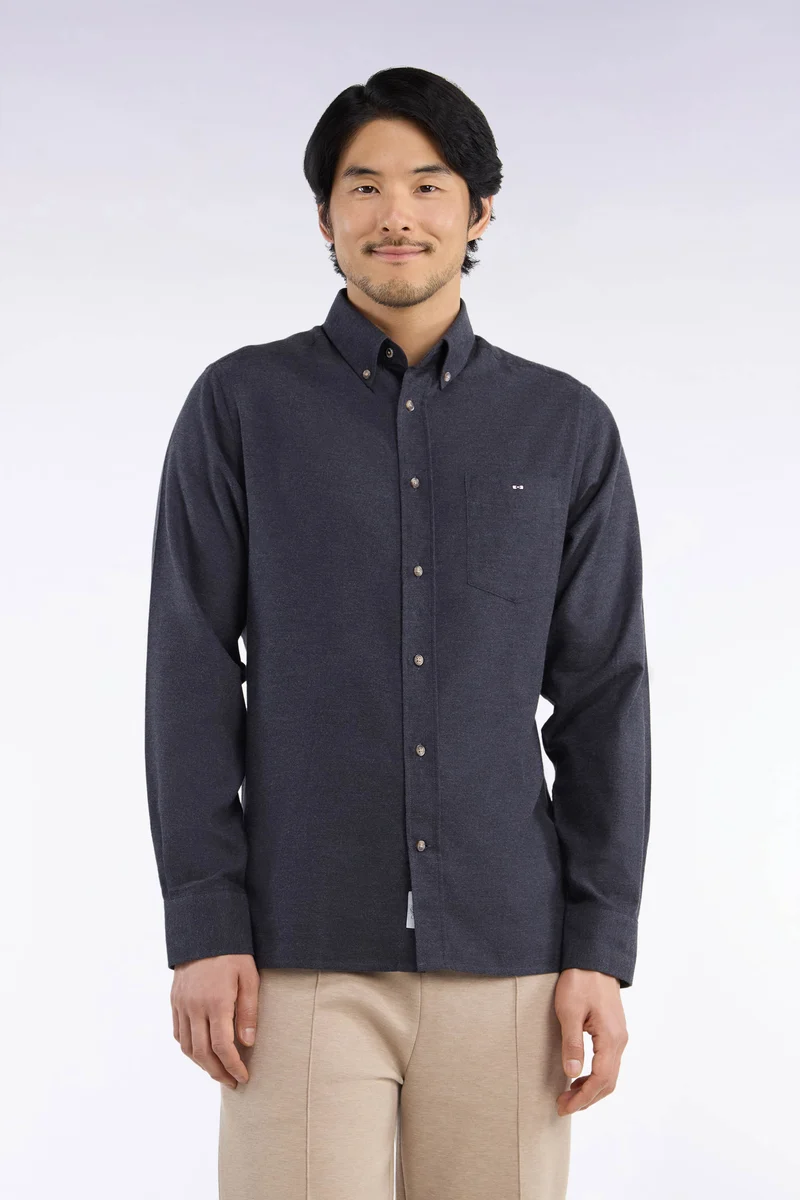 Chemise unie en coton gris foncé coupe droite