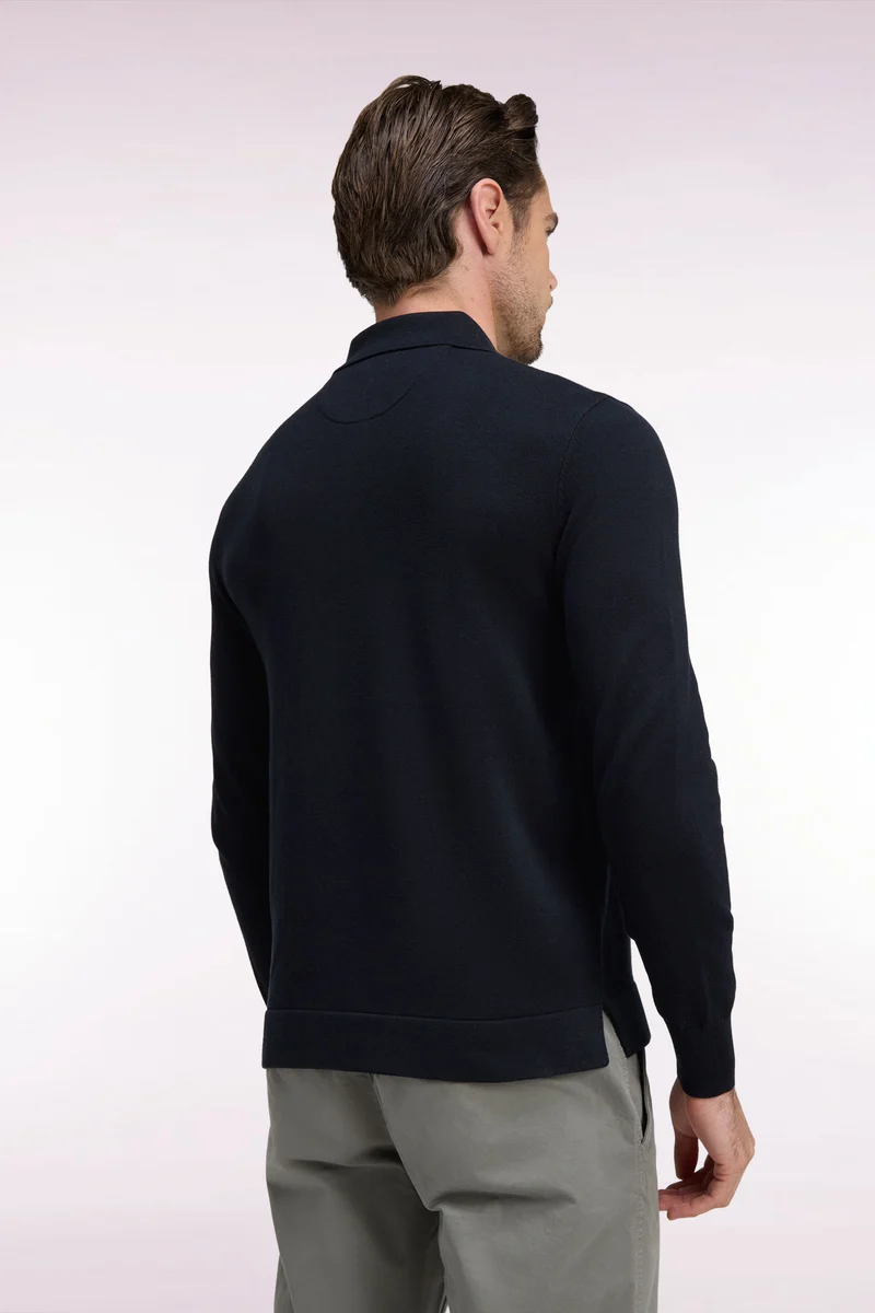 Pull à col polo zippé en coton et viscose noir coupe droite