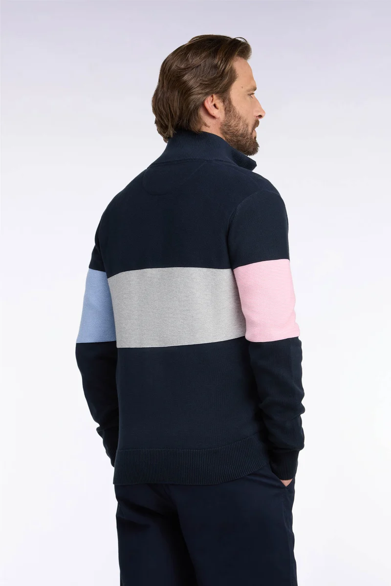 Cardigan zippé à col camionneur en coton marine à découpe coupe droite
